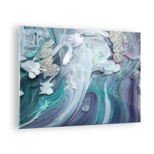 Quadro em vidro - Uma composição abstrata em tons de azul, roxo e branco. - 70x50cm - Correntes de azul - Decoração de parede moderna para a sala de estar e quarto ARTTOR