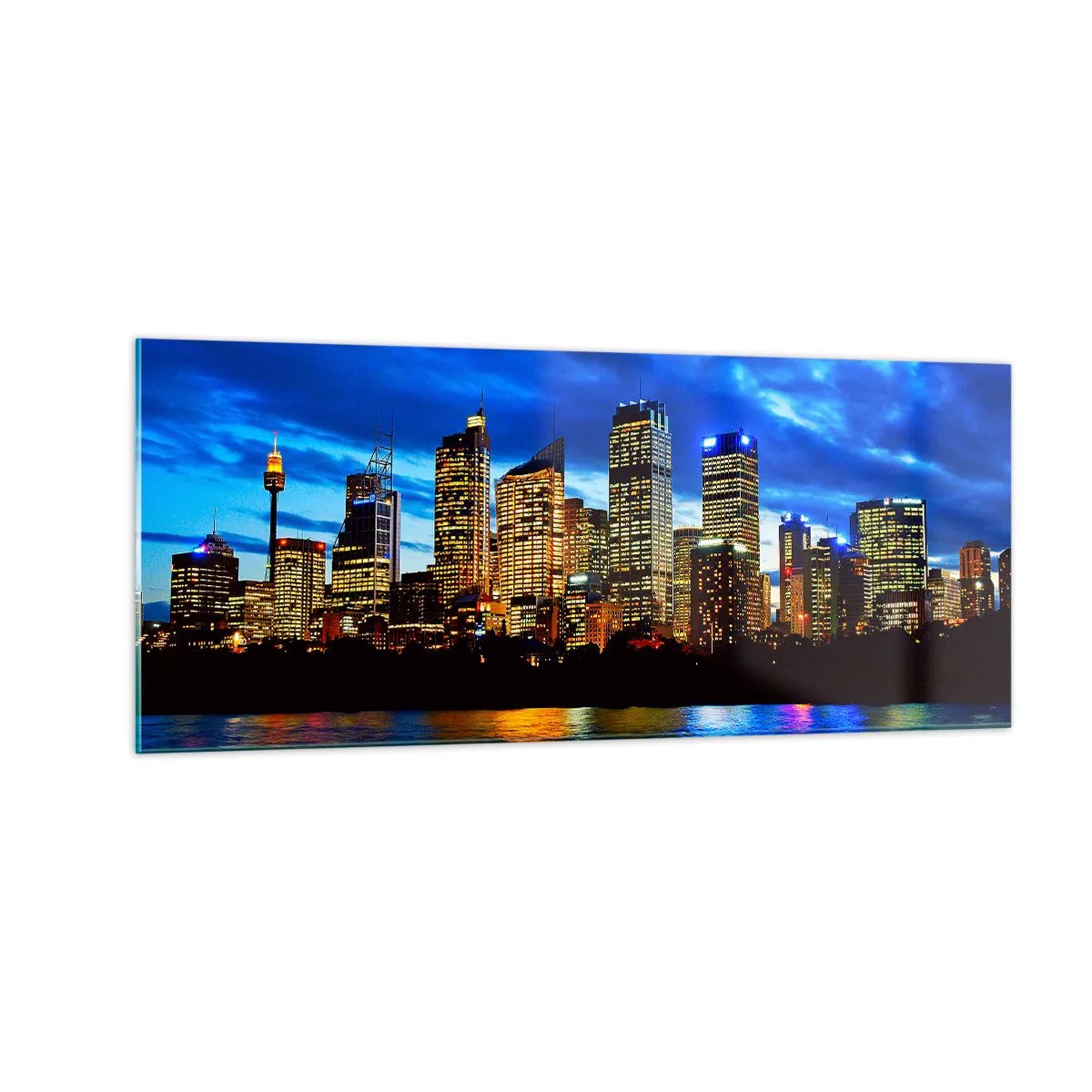 Quadro em vidro - Uma noite de luzes e cores - 100x40 cm