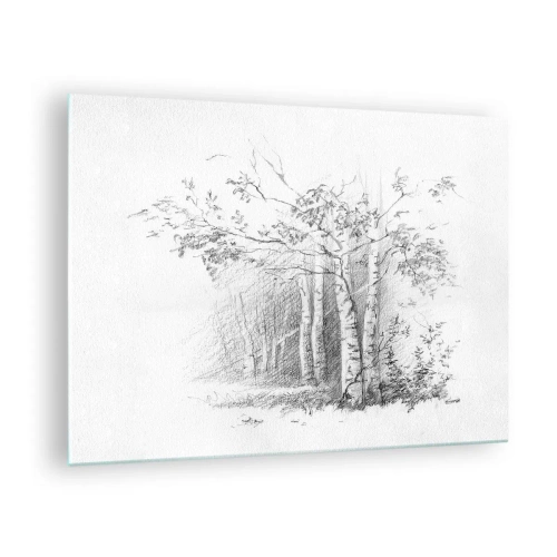 Quadro em vidro - Esboço de uma floresta de bétulas em tons monocromáticos - 70x50cm - Luz da floresta de bétulas - Decoração de parede moderna para a sala de estar e quarto ARTTOR