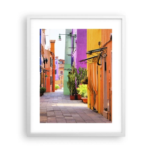Pôster em moldura branca - Beco arco-íris - 40x50 cm