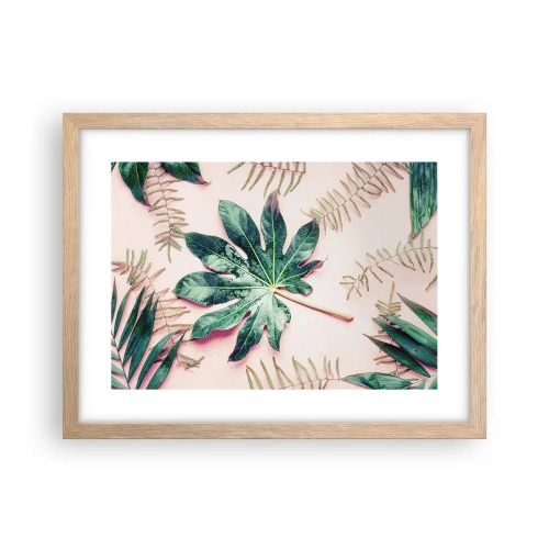 Pôster com moldura de carvalho claro - Estudo do verde em um fundo rosa - 40x30 cm