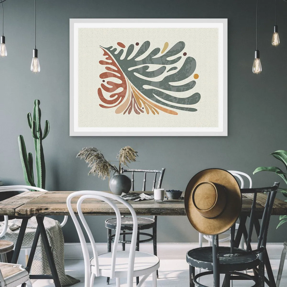 Pôster em moldura branca - Folha multicolorida - 70x50 cm