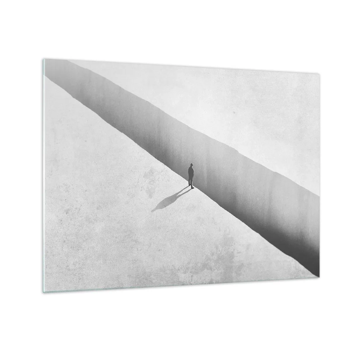 Quadro em vidro - Uma silhueta minimalista sobre um precipício em um espaço iluminado - 70x50cm - Um objetivo claro - Decoração de parede moderna para a sala de estar e quarto ARTTOR