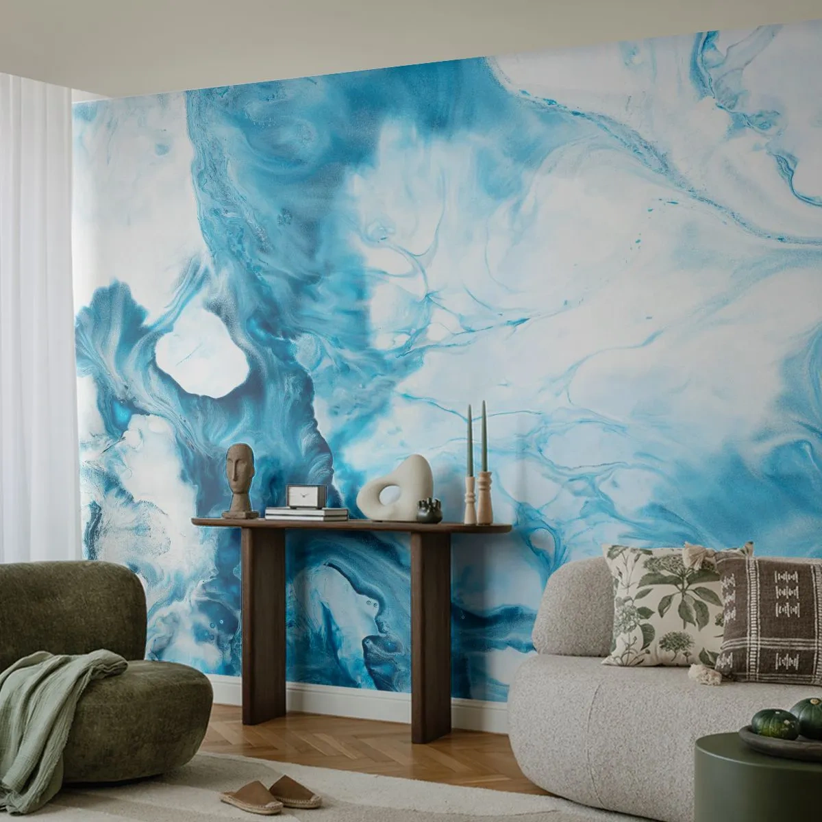 Papel de Parede Premium Sand - Concerto Azul - Abstração, Pedaço, Arte Moderna - 100x70 cm