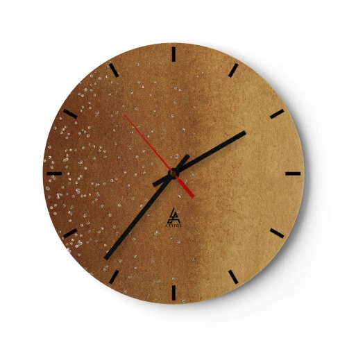 Relógio de parede - Relógio em vidro - Um padrão abstrato dourado com reflexos e texturas sutis. - 30x30cm - O nascimento da luz - Decoração de parede moderna para a sala de estar, cozinha e quarto ARTTOR