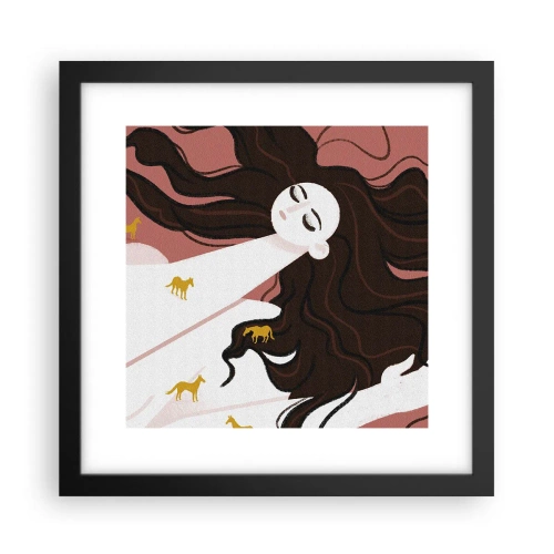 Pôster com moldura preta - Sonho com um cavalo dourado - 30x30 cm