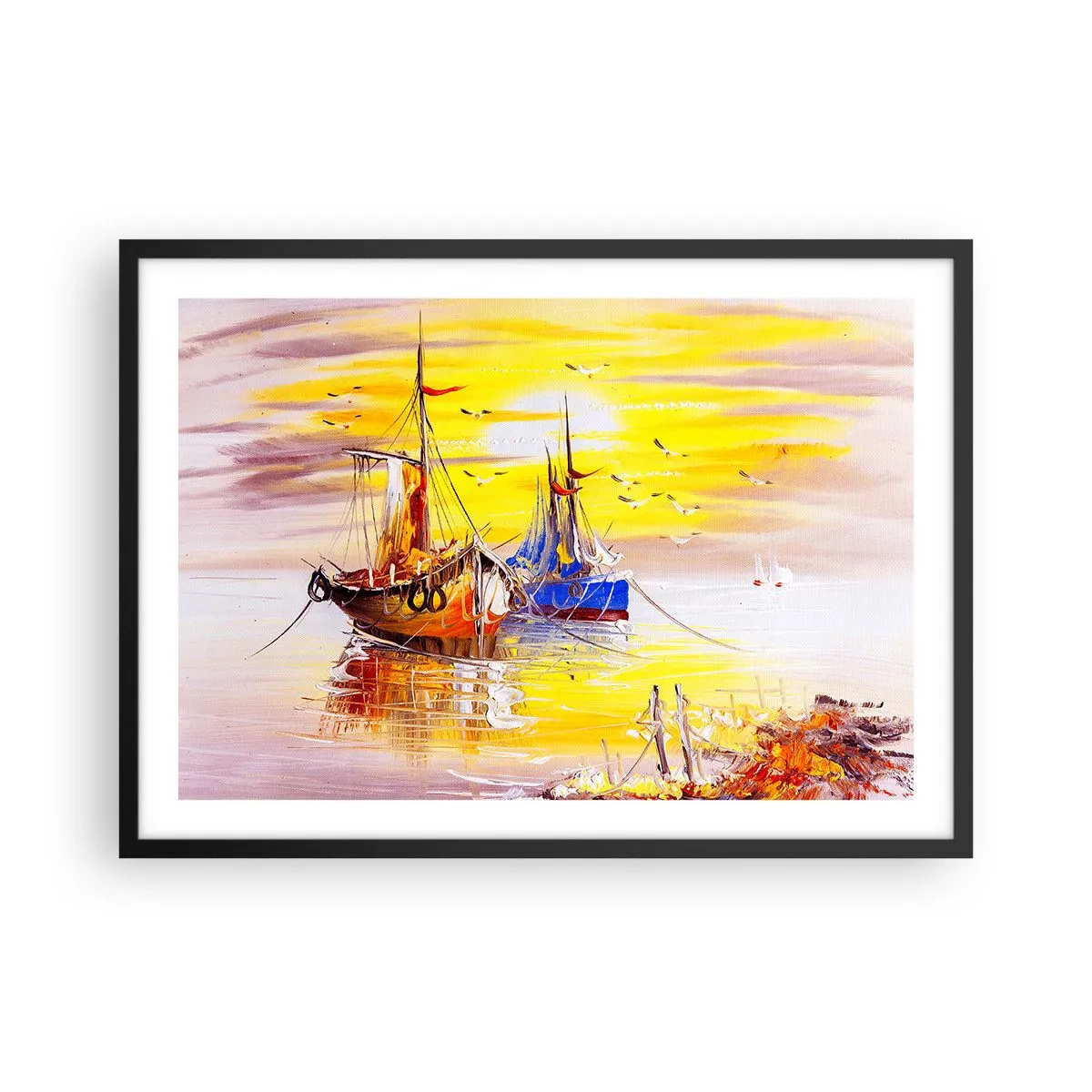 Pôster com moldura preta - Um merecido descanso no porto - 70x50 cm