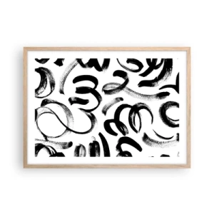 Pôster com moldura de carvalho claro - Preto sobre branco - 70x50 cm