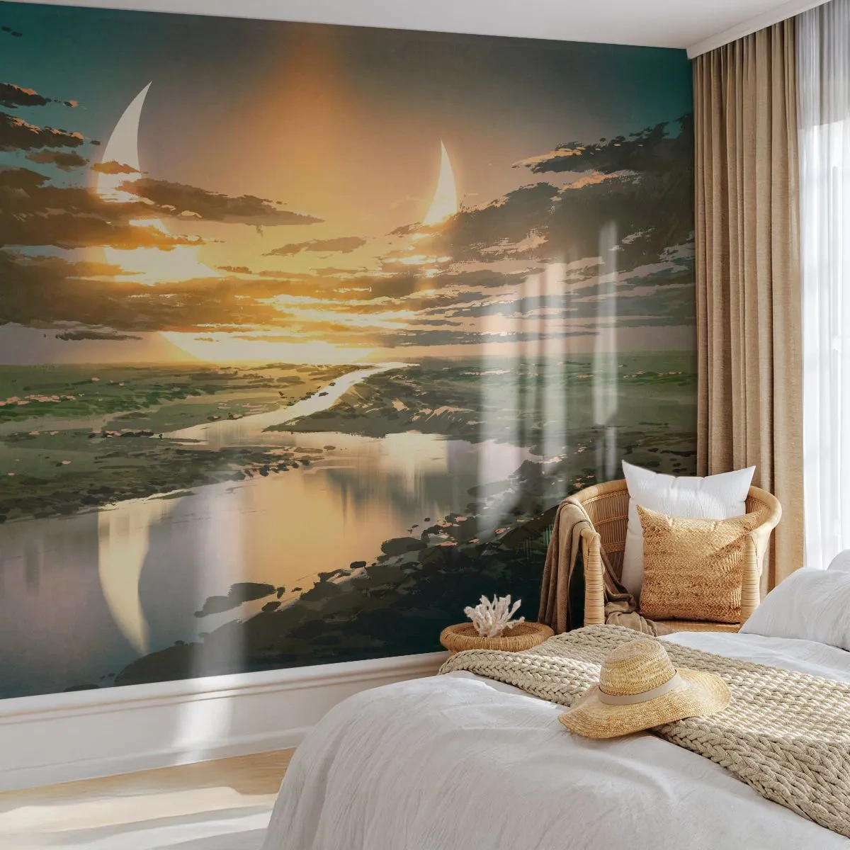 Papel de Parede Premium Sand - Algures numa galáxia muito, muito distante - Paisagem, Lua, Fantasia - 300x210 cm
