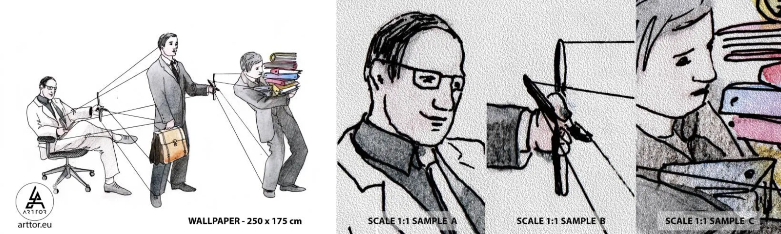 Amostra de papel de parede Premium Sand - Cada um tem o seu mestre - Abstração, Homem, Trabalhar - 100x30 cm