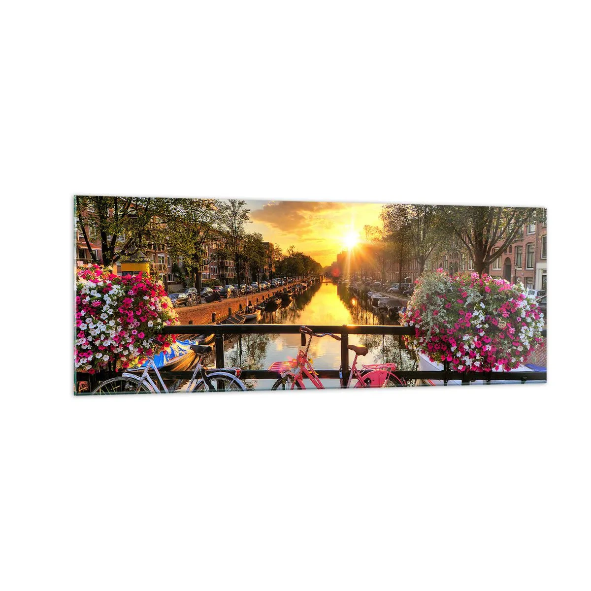 Quadro em vidro - Manhã de primavera em Amsterdã - 140x50 cm
