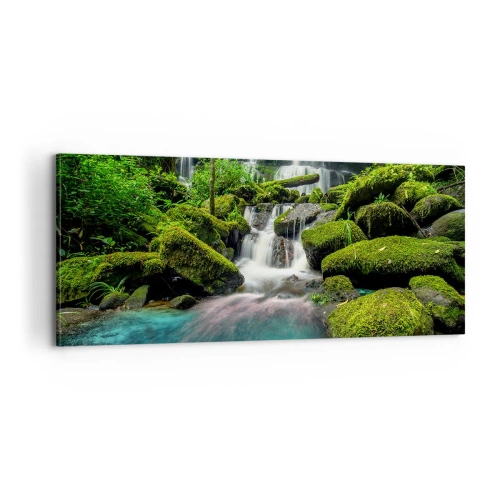 Quadro em tela - Turquesa, safiras e prata líquida - 100x40 cm