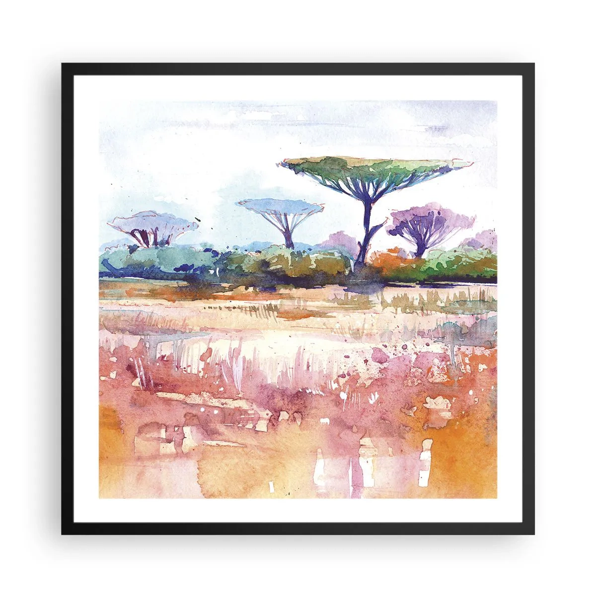 Pôster com moldura preta - Cores da savana - 60x60 cm