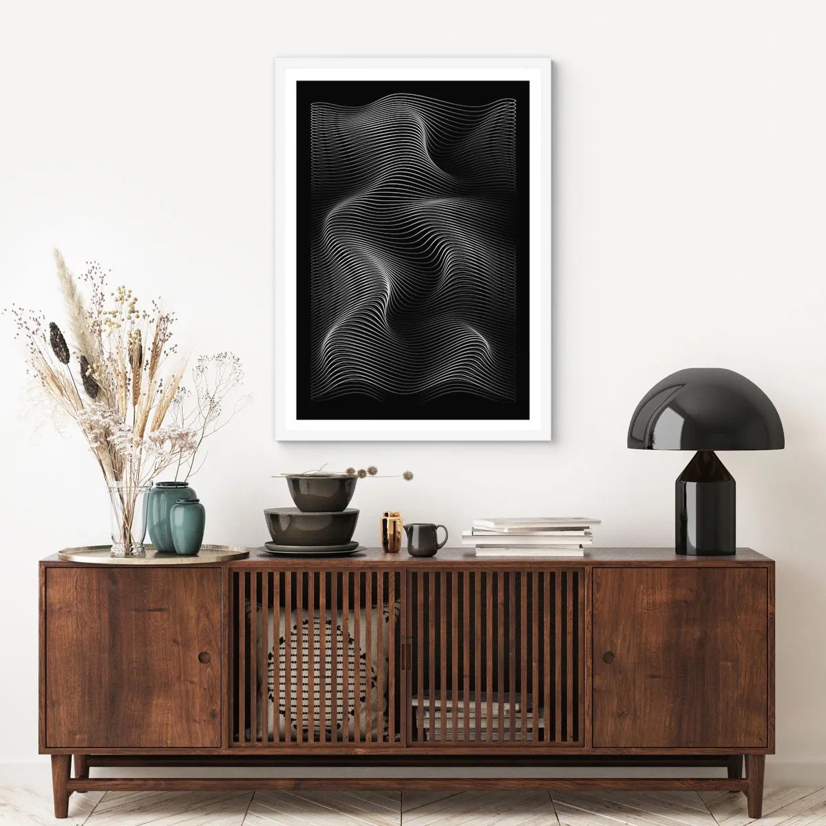 Pôster em moldura branca - Dança de luz no espaço - 50x70 cm