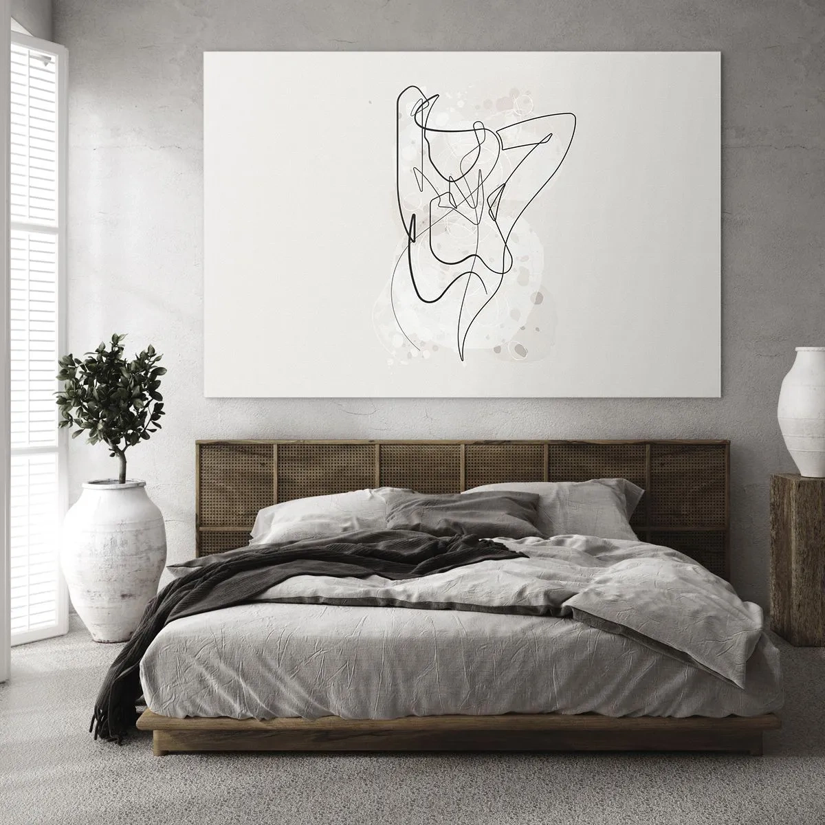 Quadro em vidro - Uma silhueta feminina desenhada com uma linha sobre um fundo claro - 70x50cm - A arte da sedução - Decoração de parede moderna para a sala de estar e quarto ARTTOR