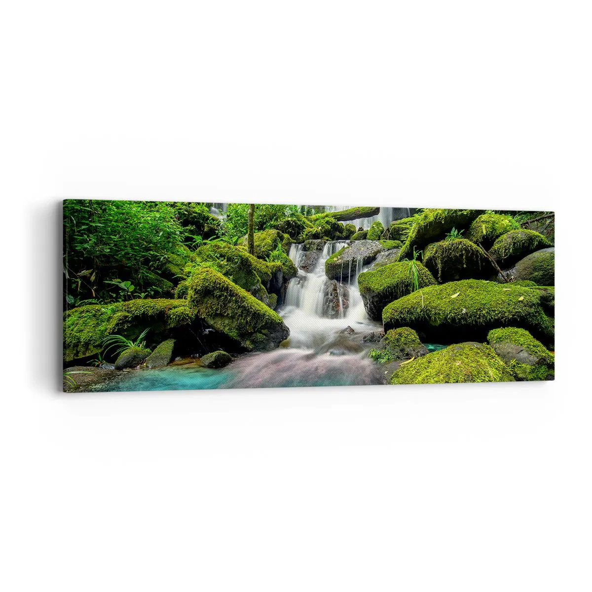 Quadro em tela - Turquesa, safiras e prata líquida - 90x30 cm