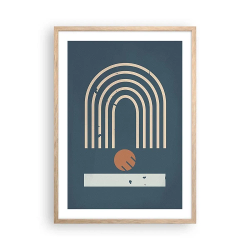 Pôster com moldura de carvalho claro - Geometria em azul marinho - 50x70 cm