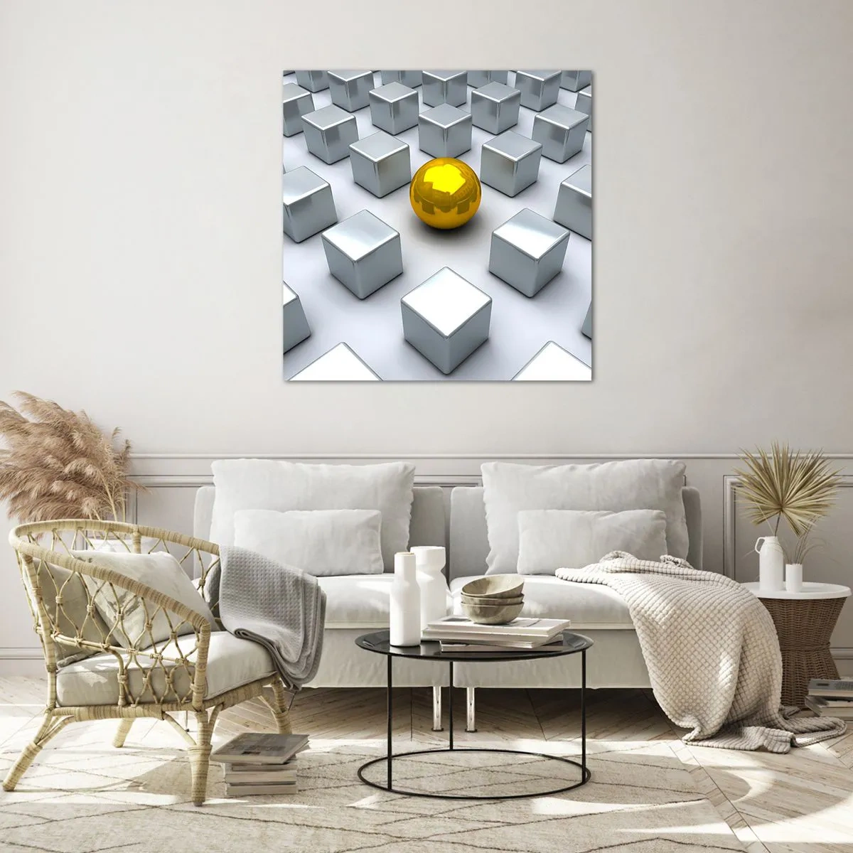 Quadro em vidro - Por que eu? Obras de arte geométricas - 70x70 cm