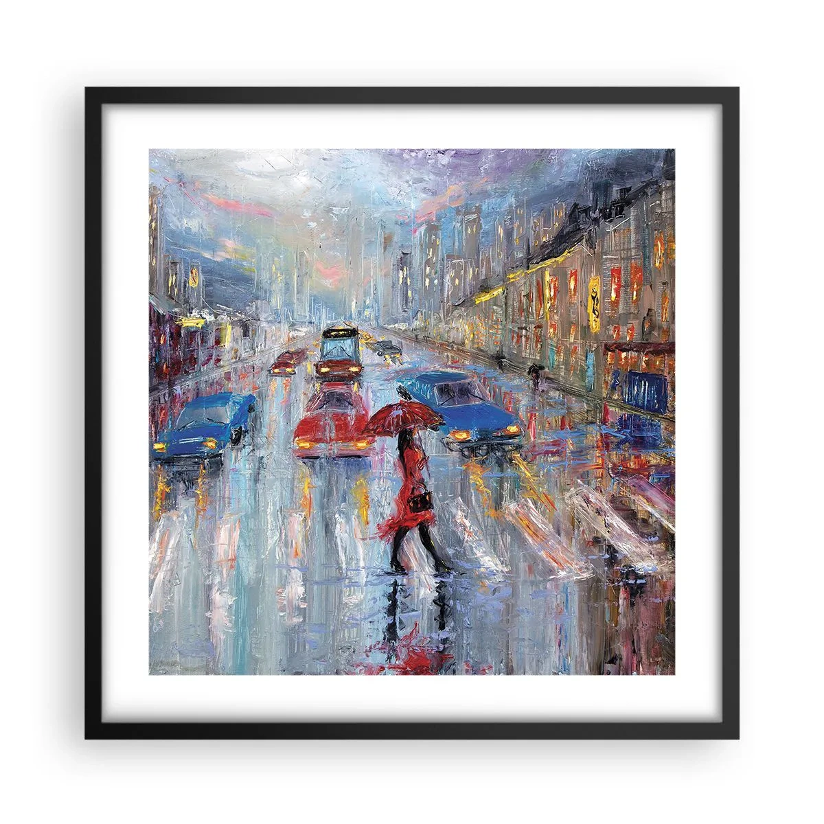 Pôster com moldura preta - Tarde chuvosa na cidade - 50x50 cm