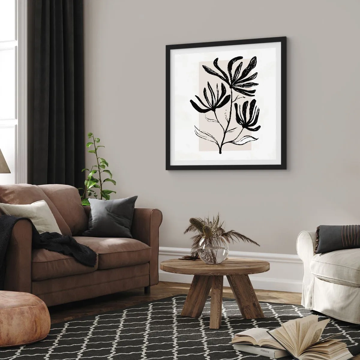 Pôster com moldura preta - Esboço para o herbário - 30x30 cm