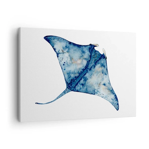 Quadro em tela - Arraia azul em estilo aquarela sobre fundo branco - 70x50cm - A vida em azul - Decoração de parede moderna para a sala de estar e quarto ARTTOR