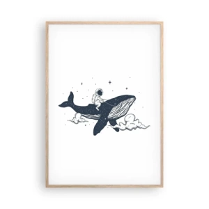 Pôster com moldura de carvalho claro - Aventura espacial - 70x100 cm