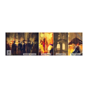 Amostra de papel de parede autocolante Deluxe Sticker - Os seguidores da chuva - Cidade, Pessoas, Guarda-chuva - 100x30 cm