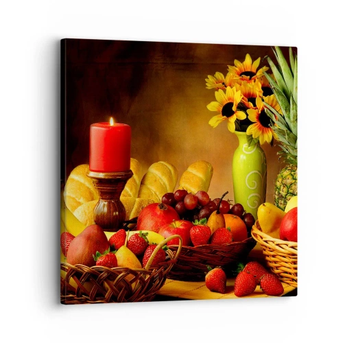 Quadro em tela - Natureza morta com pão e fruta - 30x30 cm