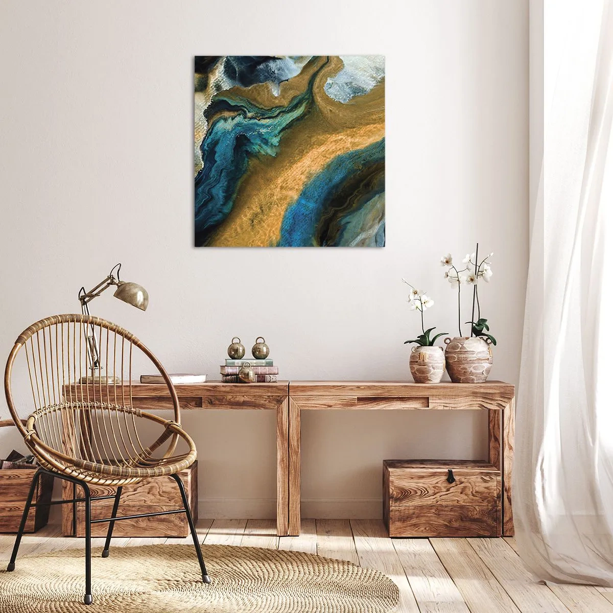 Quadro em tela - Azul – amarelo – influências mútuas - 30x30 cm