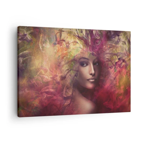 Quadro em tela - Uma mulher em cores abstratas criando um fundo dinâmico - 70x50cm - Estou aqui! - Decoração de parede moderna para a sala de estar e quarto ARTTOR