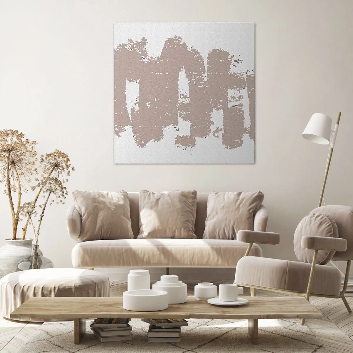 Quadro em tela - Abstração em rosa suave - 70x70 cm