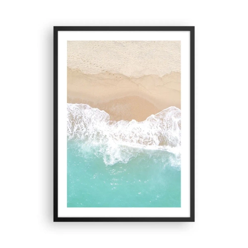 Pôster com moldura preta - Uma praia com vista para as ondas do mar e areia dourada - 50x70cm - Toque carinhoso - Decoração de parede moderna para a sala de estar e quarto ARTTOR