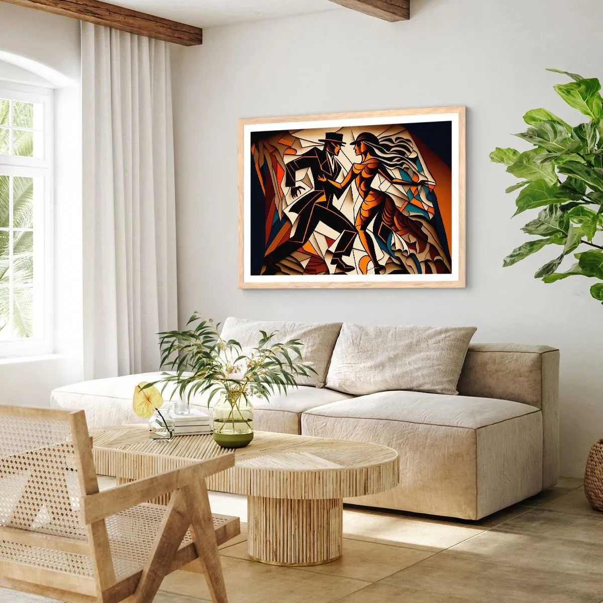 Pôster com moldura de carvalho claro - Dança de paixão e paixão - 100x70 cm