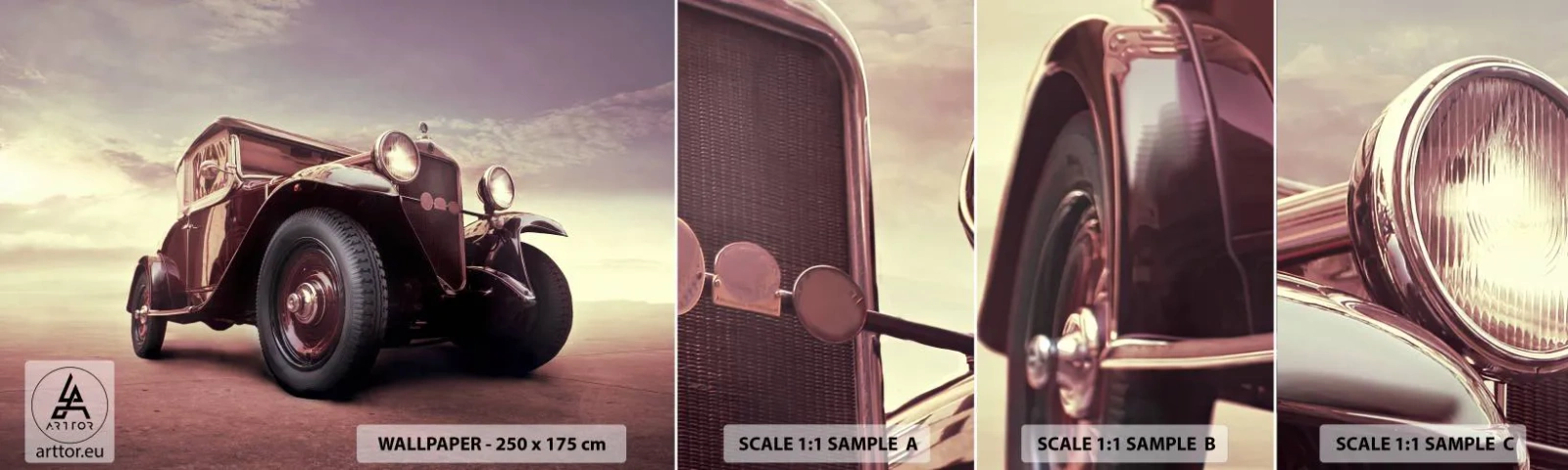 Amostra de papel de parede autocolante Deluxe Sticker - Voltemos aos velhos tempos.... - Automotivo, Carro retrô, Vintage - 100x30 cm