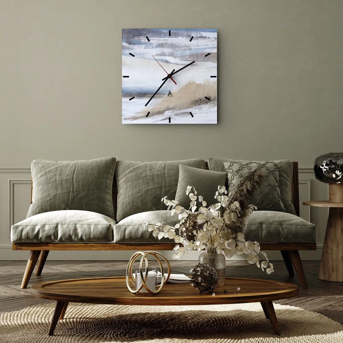 Relógio de parede - Relógio em vidro - Composição de inverno - 40x40 cm
