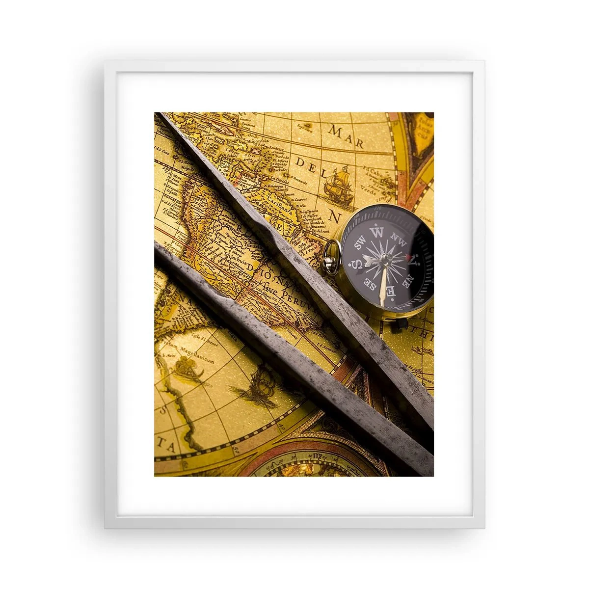 Pôster em moldura branca - Onde estão esses tesouros? - 40x50 cm