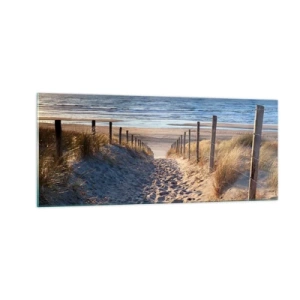 Quadro em vidro - O som do mar, o canto dos pássaros, a praia selvagem entre a relva... - 100x40 cm