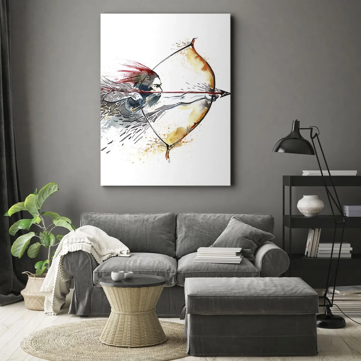 Quadro em tela - Guerreiro mítico com um arco de fogo - 50x70 cm
