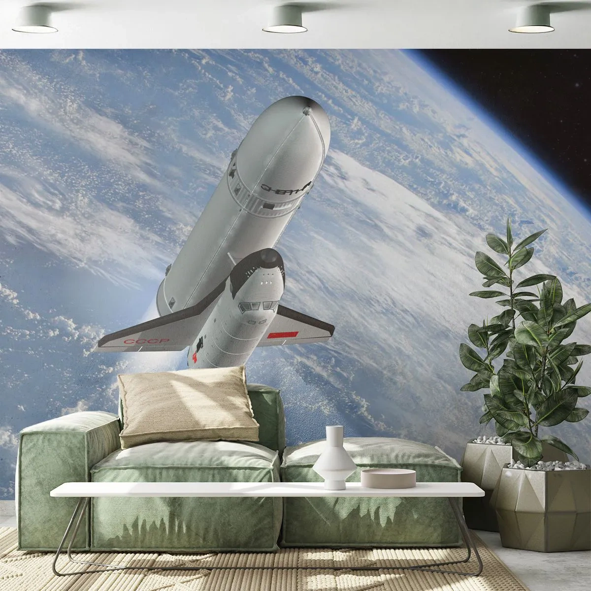 Papel de Parede Premium Sand - Ascensão cósmica - Cosmos, Sputnik, Um foguete espacial - 400x280 cm