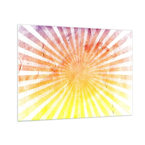 Quadro em vidro - Raios do sol nascente ou poente em estilo retrô - 70x50cm - Nasceres e entardeceres - Decoração de parede moderna para a sala de estar e quarto ARTTOR