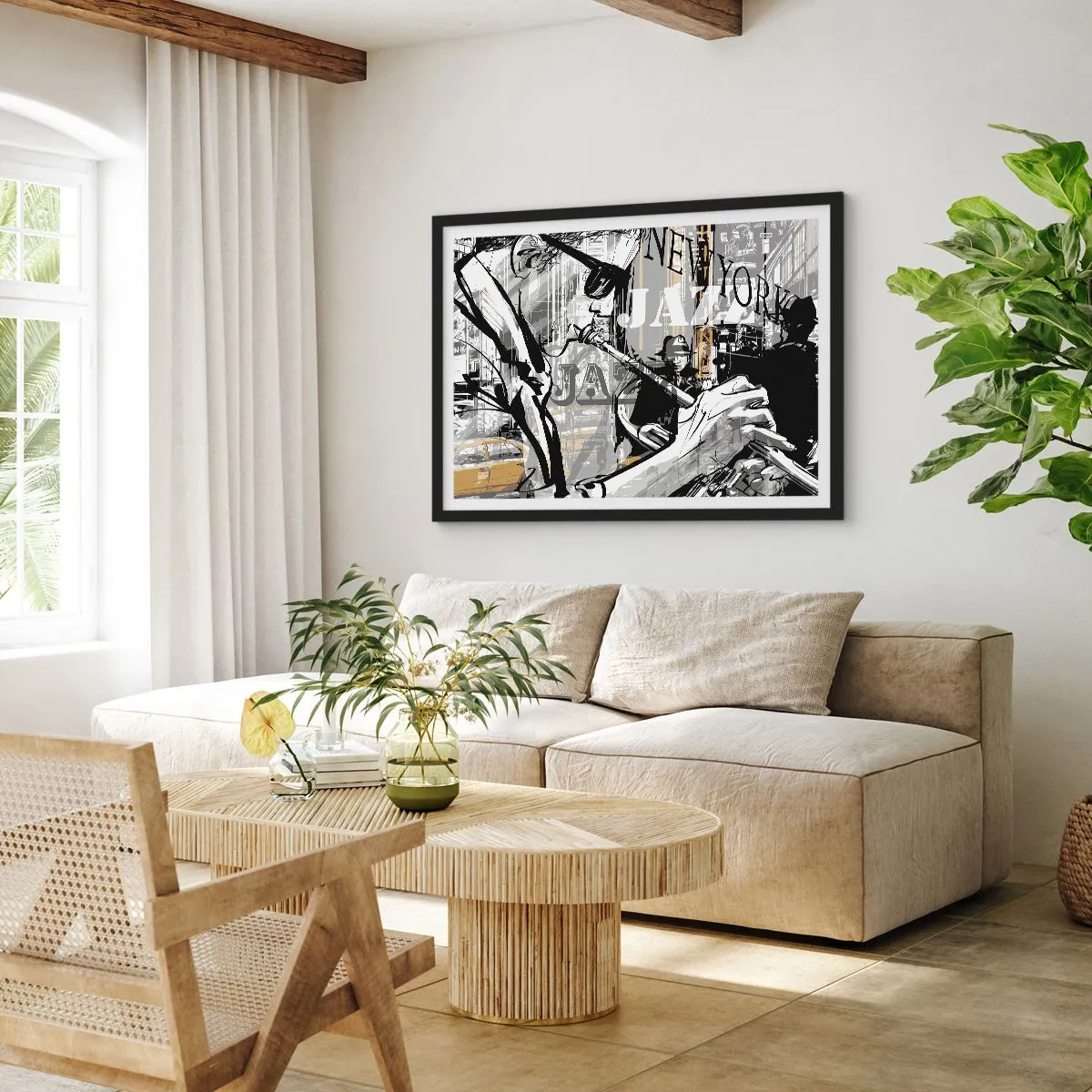 Pôster com moldura preta - Ao ritmo de Nova Iorque - 100x70 cm