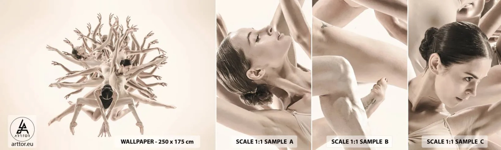 Amostra de papel de parede autocolante Deluxe Sticker - Florescendo na dança - Abstração, Pedaço, Balé - 100x30 cm