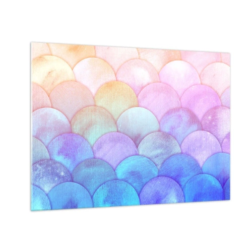 Quadro em vidro - Escamas de pérolas em tons pastéis de rosa, azul e roxo - 70x50cm - Escala de pérola - Decoração de parede moderna para a sala de estar e quarto ARTTOR
