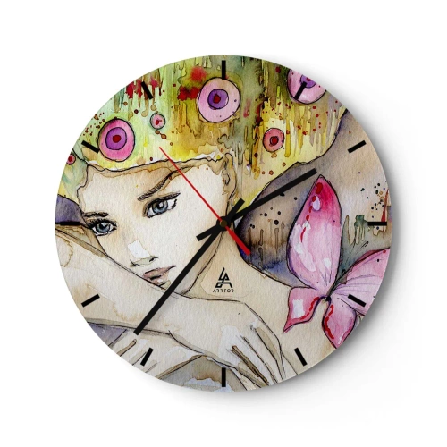 Relógio de parede - Relógio em vidro - Princesa borboleta - 40x40 cm