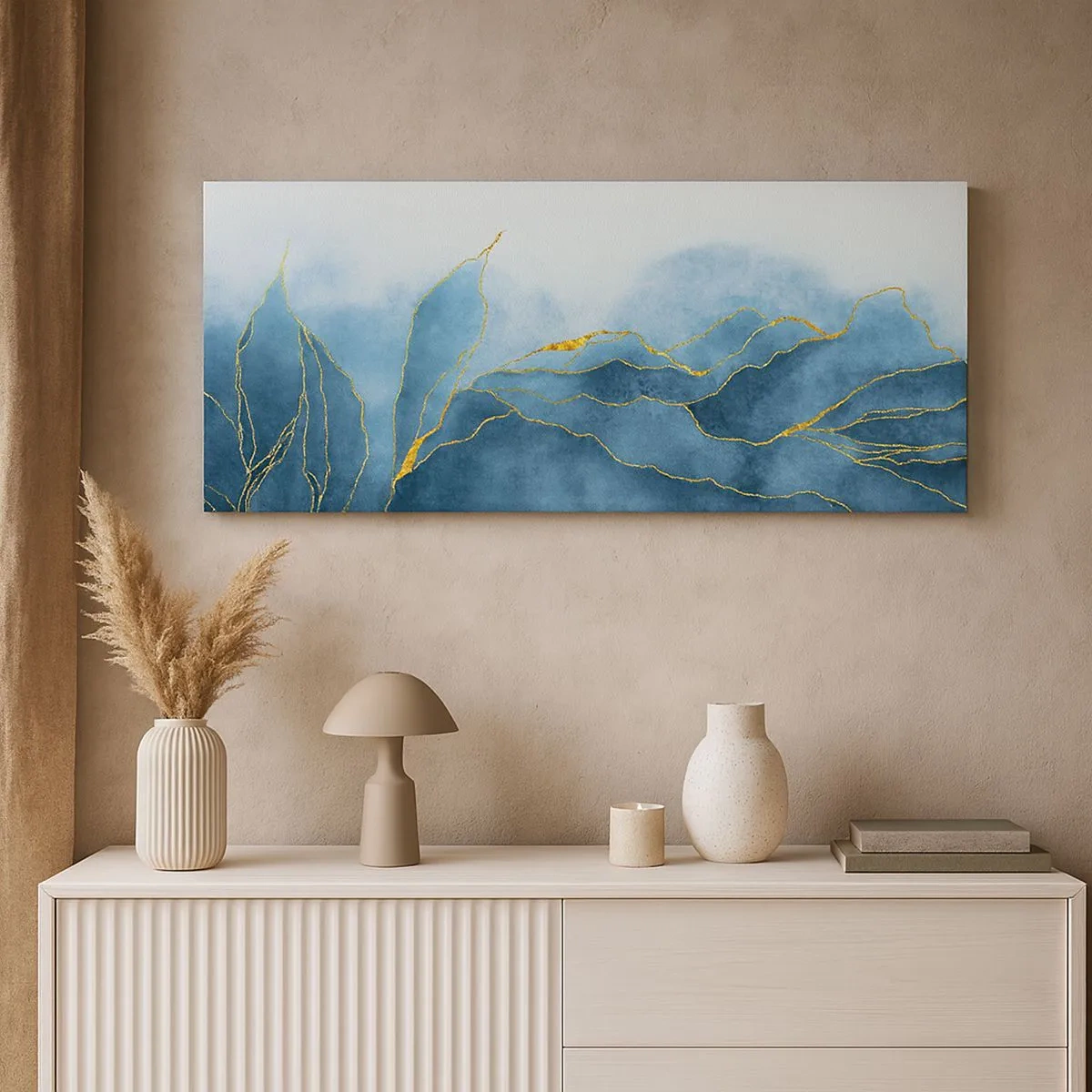 Quadro em tela - Azul dourado - 100x40 cm