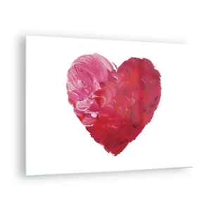 Quadro em vidro - Coração abstrato pintado com traços vermelhos - 70x50cm - All you need is love - Decoração de parede moderna para a sala de estar e quarto ARTTOR
