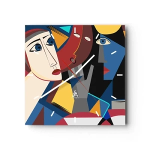 Relógio de parede - Relógio em vidro - Uma conversa entre cubistas - 40x40 cm