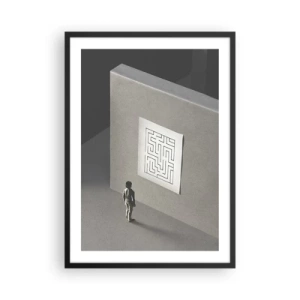 Pôster com moldura preta - Uma figura em frente a um labirinto minimalista - 50x70cm - Mas onde estou? - Decoração de parede moderna para a sala de estar e quarto ARTTOR