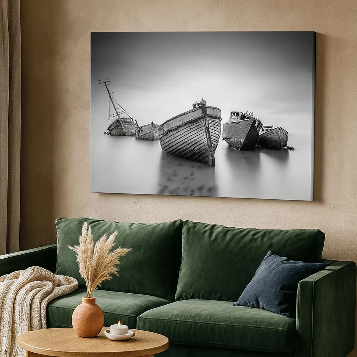 Quadro em tela - Barcos abandonados em águas calmas - 70x50cm - Apenas lembranças... - Decoração de parede moderna para a sala de estar e quarto ARTTOR