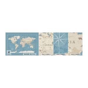 Amostra de papel de parede autocolante Deluxe Sticker - O mundo ao seu alcance - Mapa mundial, Vintage, Grunge - 100x30 cm